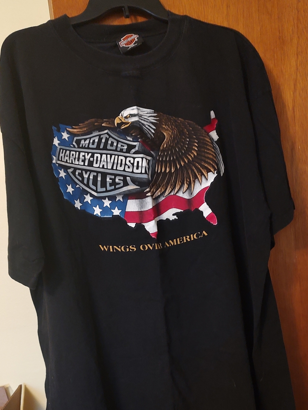 Harley-Davidson Black Short-Sleeve Tee with Eagle & American Flag Graphic
